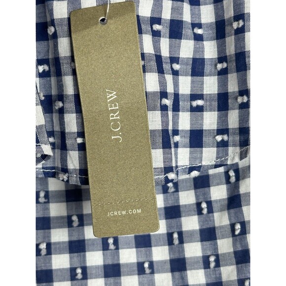 J Crew Blue White Gingham Plaid Ruffle Eyelet Tie Shoulder Top Blouse Size 4 NWT - Picture 7 of 10